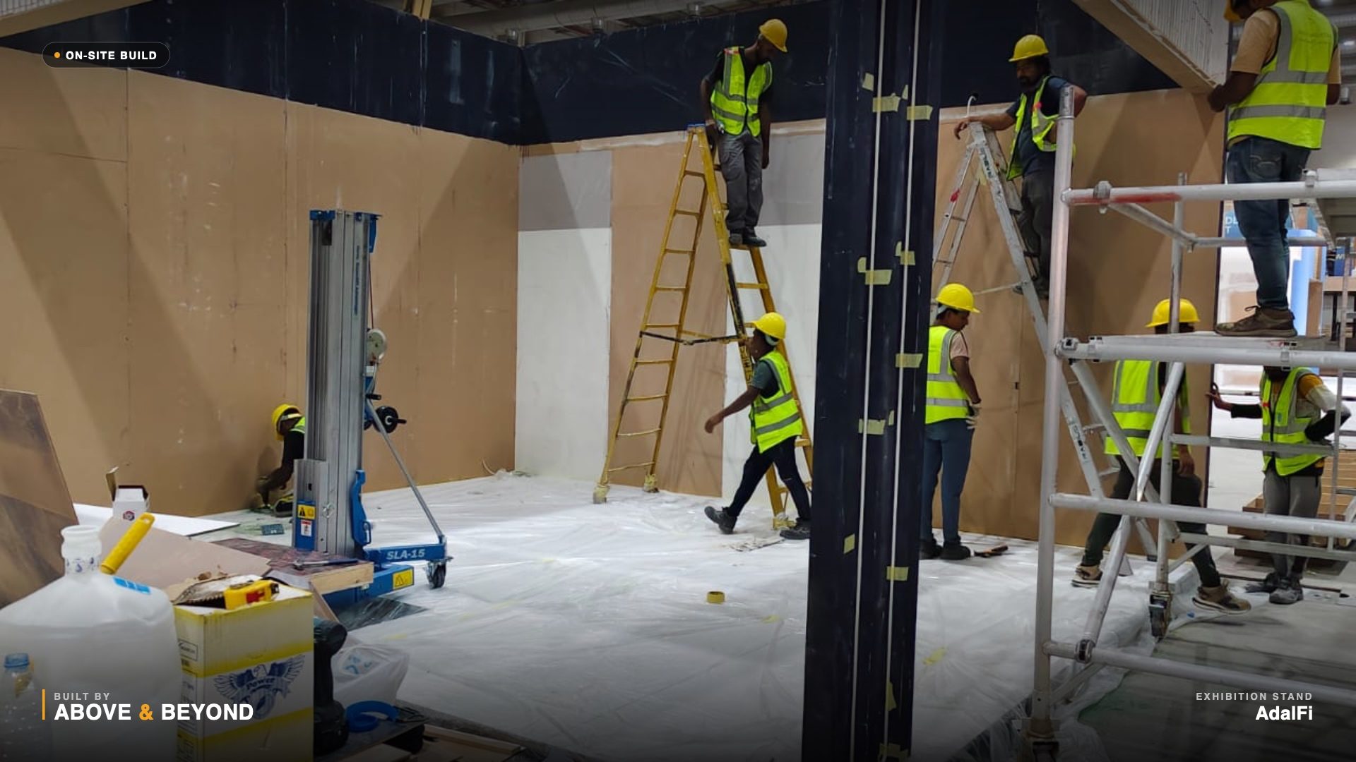 AdalFi exhibition stand — bare shell build day