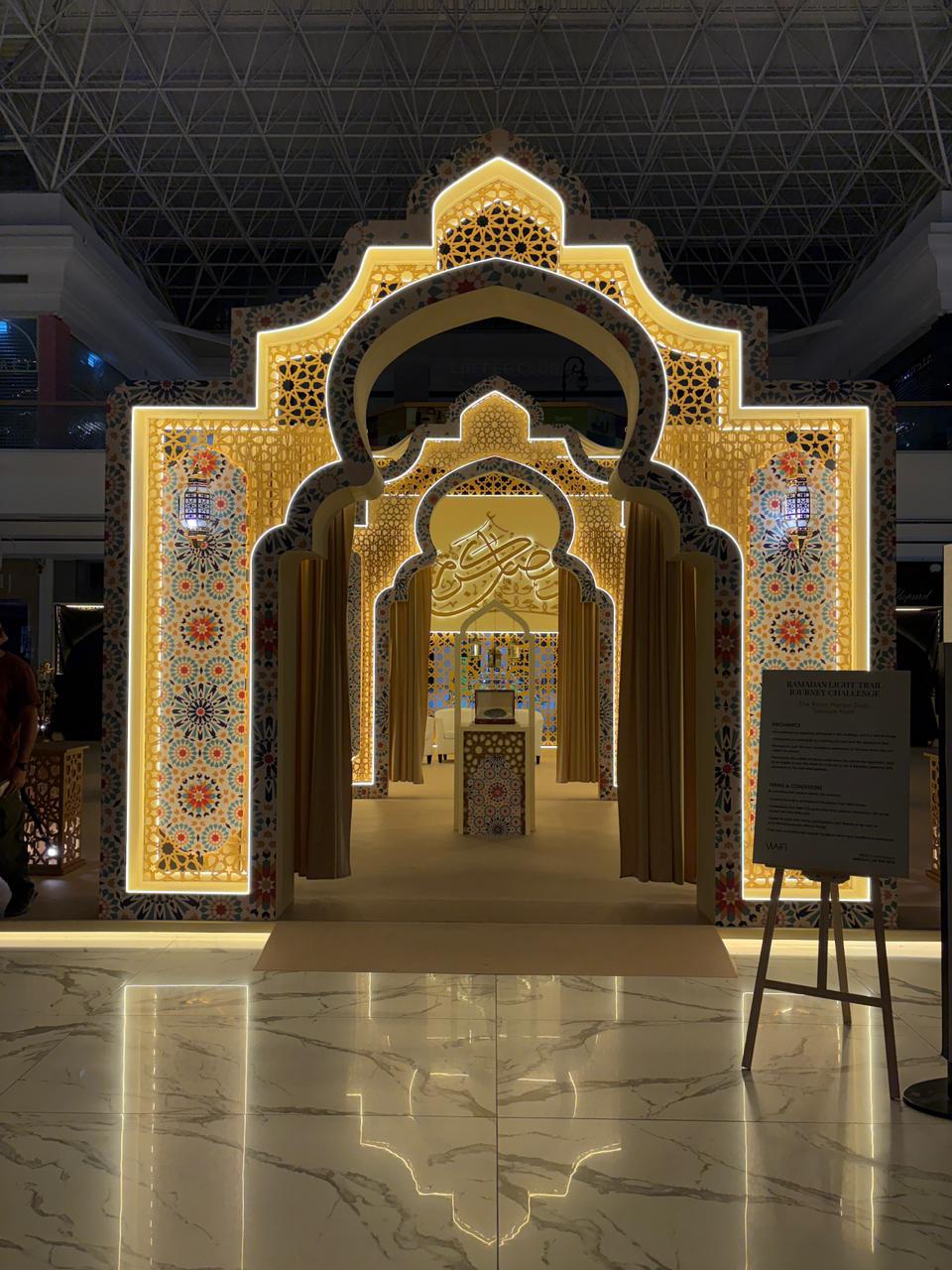 Ramadan light trail arch installation at Wafi Mall